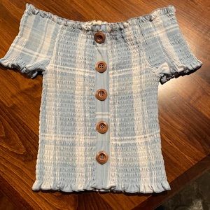 Blue plaid ruched top